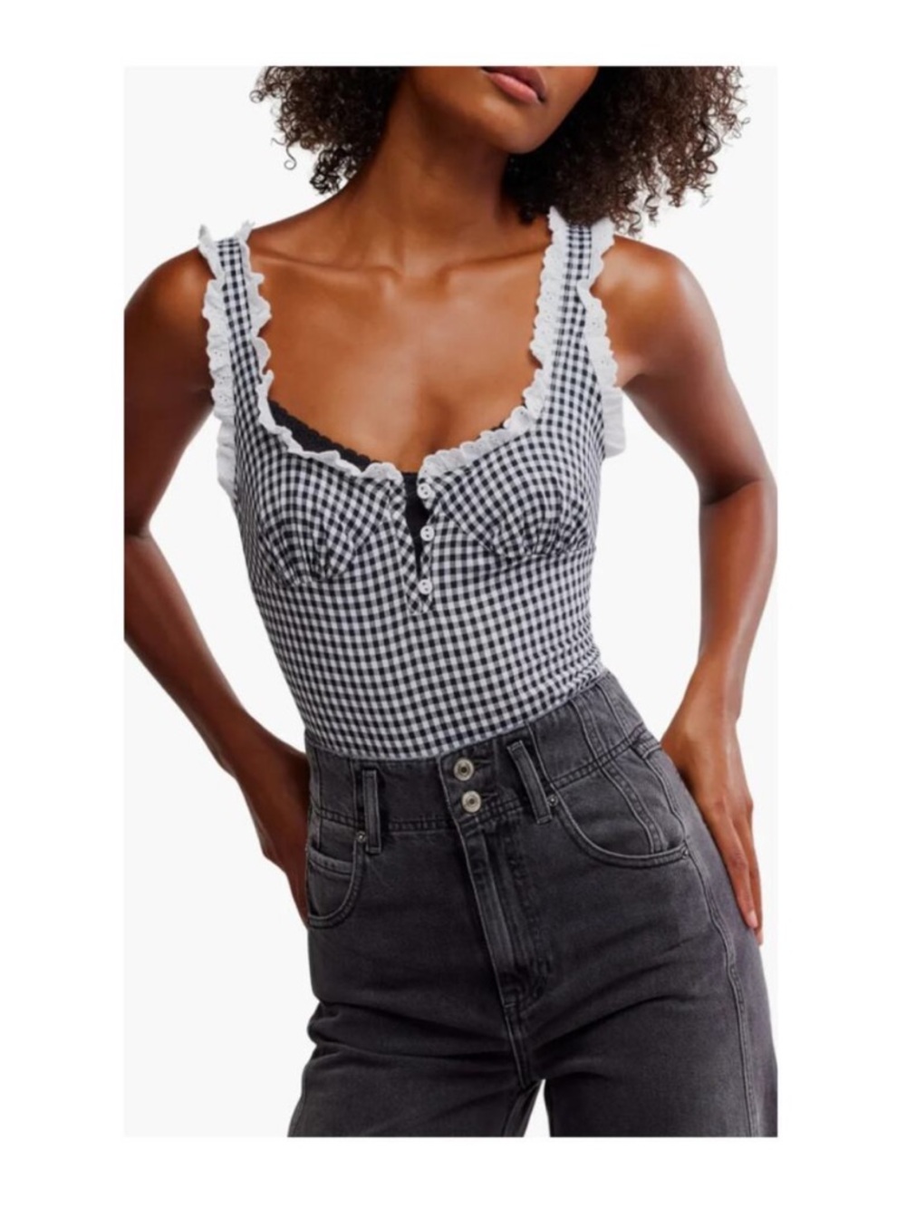 Intimately Free People Cassie Black White Gingham Plaid Bodysuit Small
